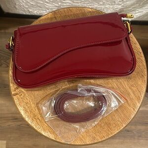 Red Patent Faux Leather Shoulder Bag